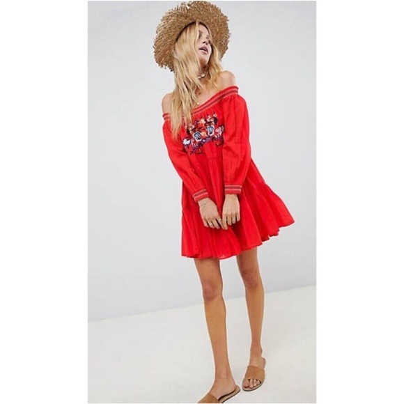 FREE PEOPLE Sunbeam Off Shoulder Embroidered Mini Dress - Picture 6 of 9